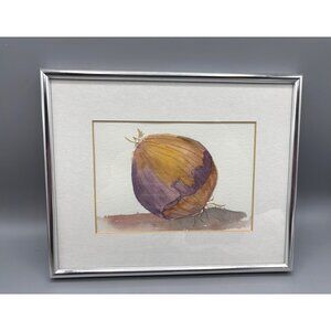 Hand Painted Framed Watercolor Painting Of Red Onion Kitchen Decor